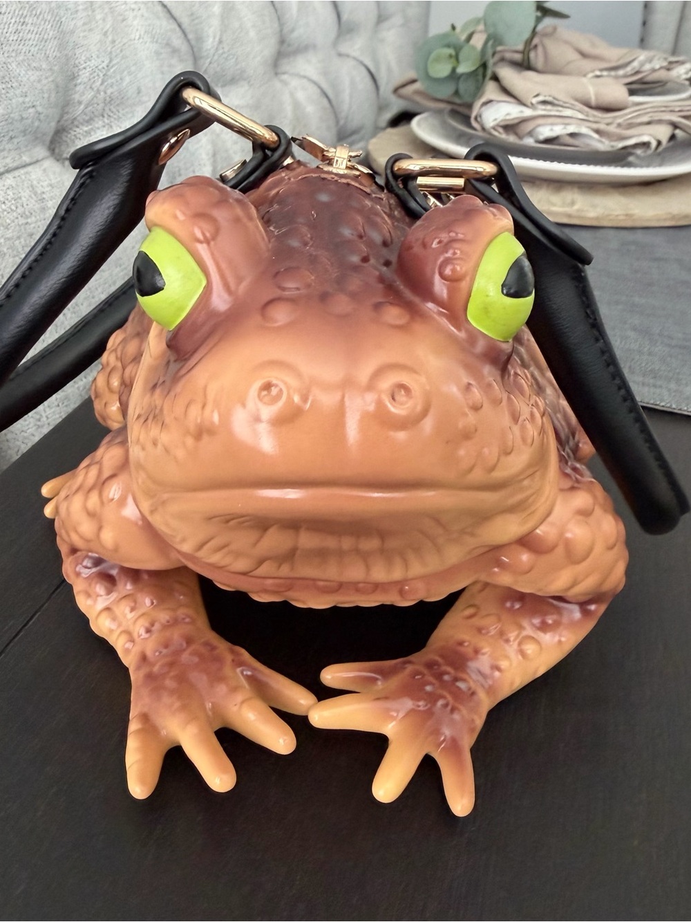 Whimsical Frog Crossbody Bag in Brown with Red Mushroom Accent - Picture 6 of 10